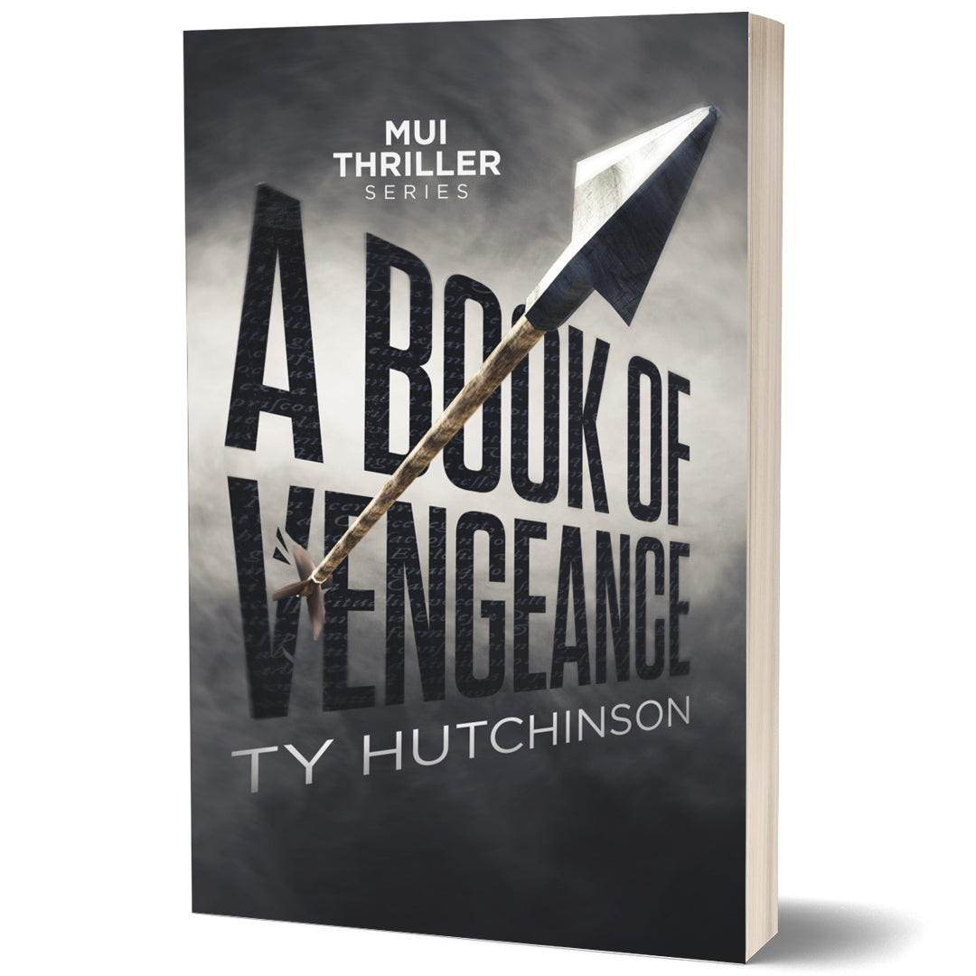 Book cover for A Book of Vengeance by Ty Hutchinson—international action thriller with a teen assassin. High-concept, female-led suspense series.