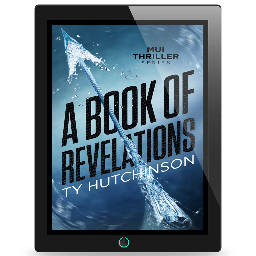 Book cover for A Book of Revelations by Ty Hutchinson—action-packed thriller featuring a teen assassin in global danger. High-concept, female-led thriller series.
