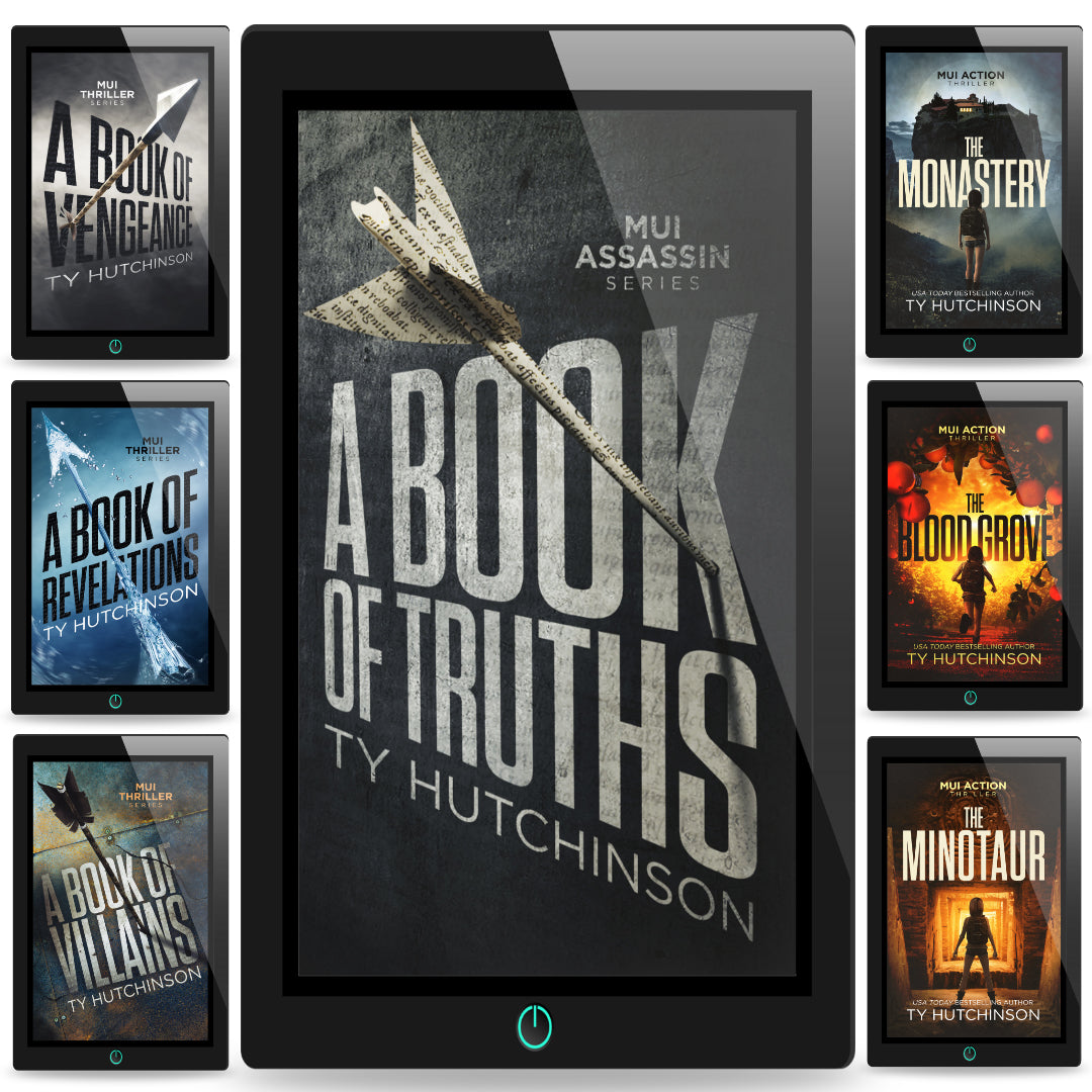 Book bundle cover for the Mui Assassin Series by Ty Hutchinson—an international action thriller series featuring a teen assassin trained by her mother. High-concept and gritty, it blends pulse-pounding missions with dangerous secrets from her past.