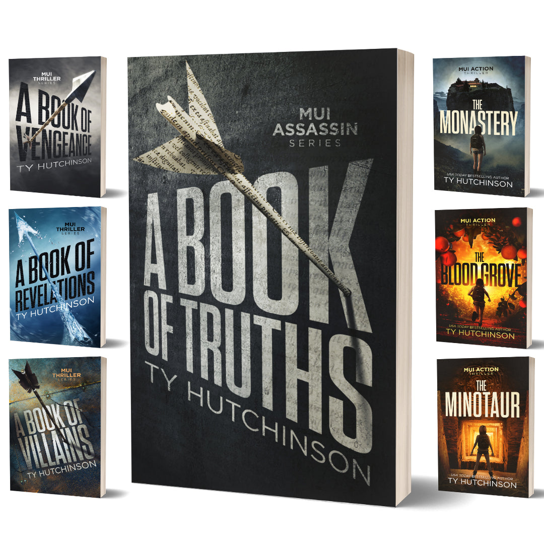 Book bundle cover for the Mui Assassin Series by Ty Hutchinson—an international action thriller series featuring a teen assassin trained by her mother. High-concept and gritty, it blends pulse-pounding missions with dangerous secrets from her past.