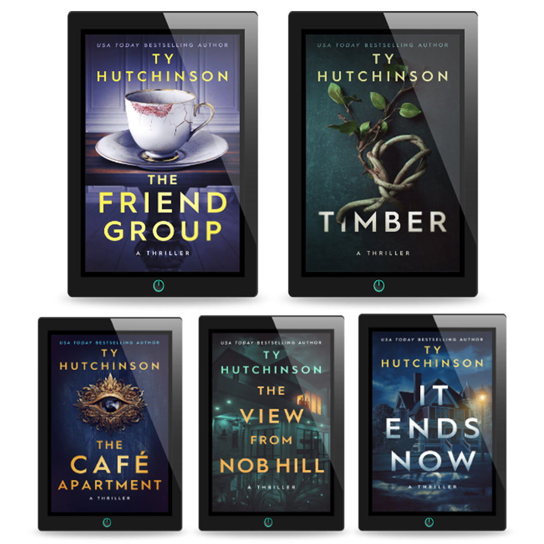 Psychological thriller bundle by Ty Hutchinson—five dark, twisty thrillers with toxic friends, manipulative characters, gaslighting, stalking, and jaw-dropping secrets. Fast-paced, addictive reads with wild endings.