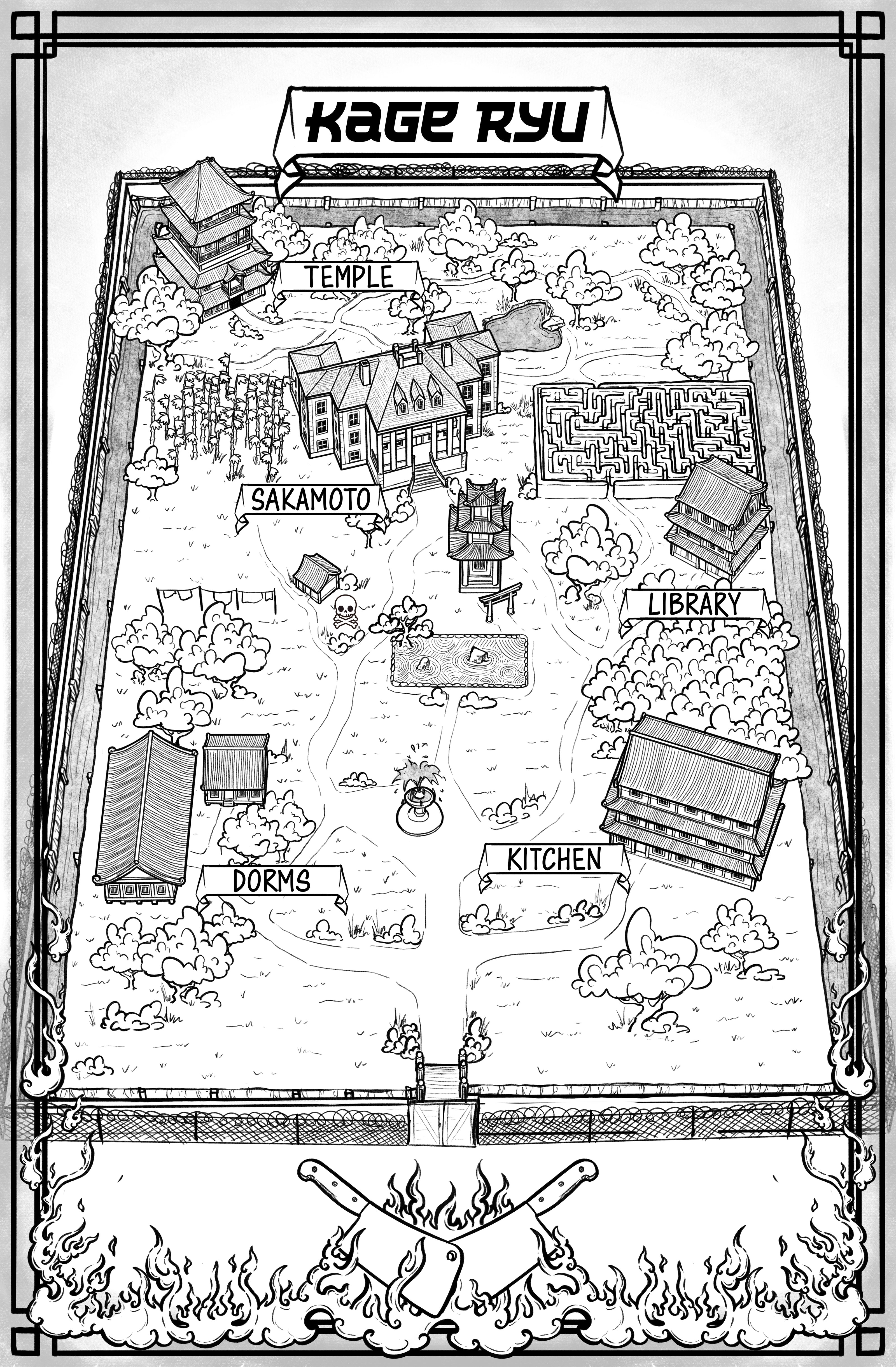 Illustrated map of Kage Ryu. From The Little Sushi Chef. A thriller by Ty Hutchinson