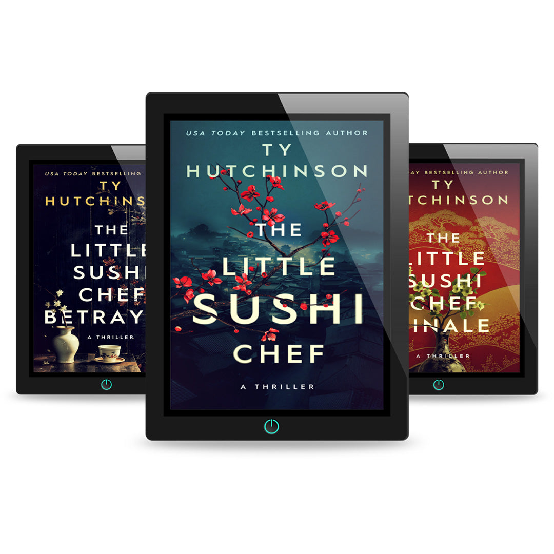 Digital devices displaying the cover of 'The Little Sushi Chef' by Ty Hutchinson.